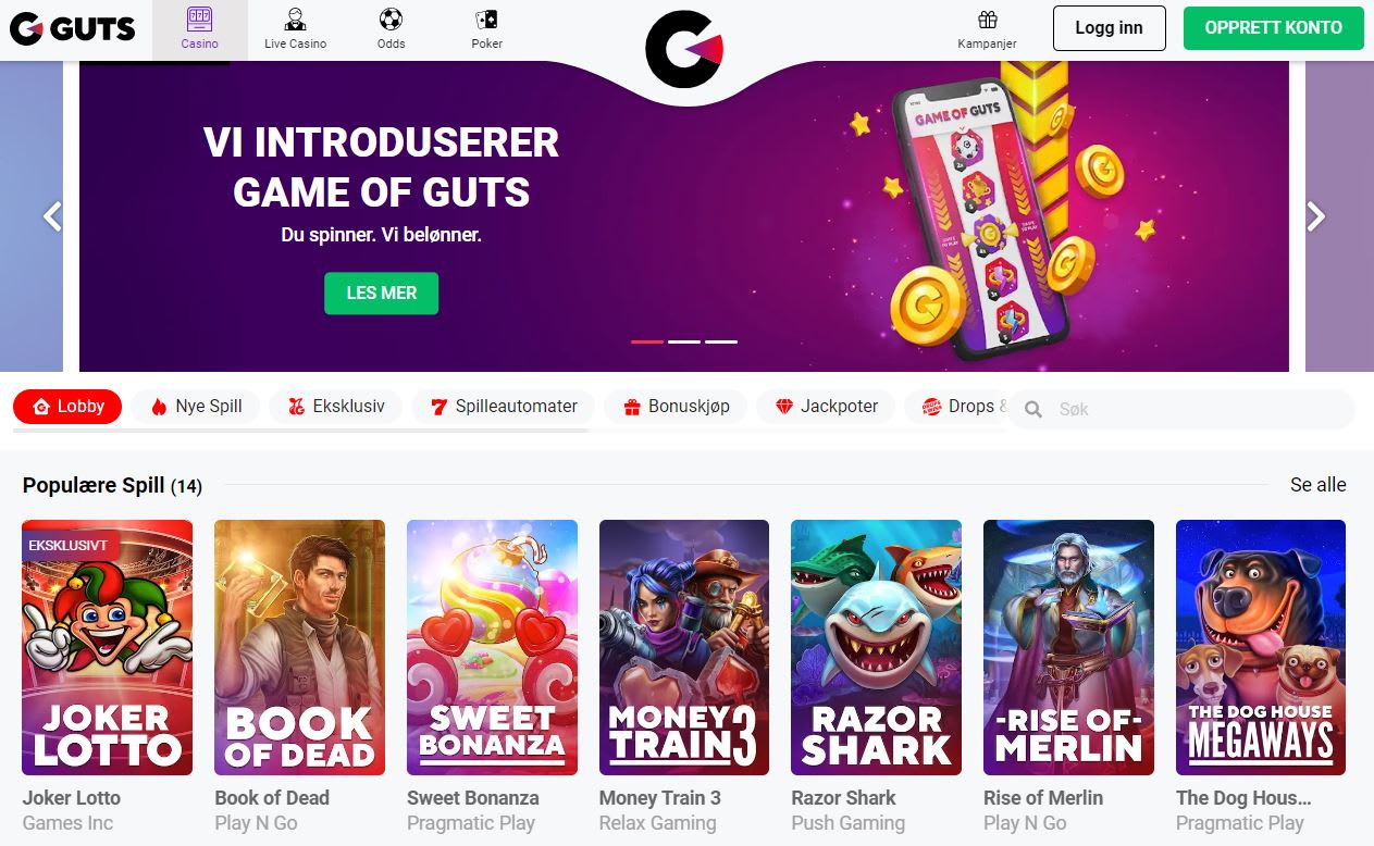 Guts nettcasino (Norge 2023)